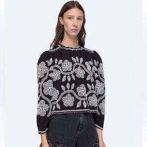 Sea New York Black Top With White Floral Embroidery